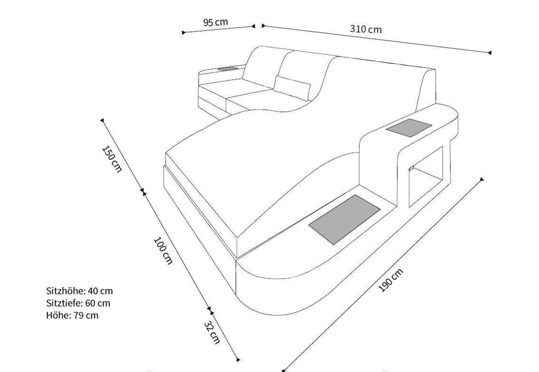 Abmessungen Rattansofa Wave L Form