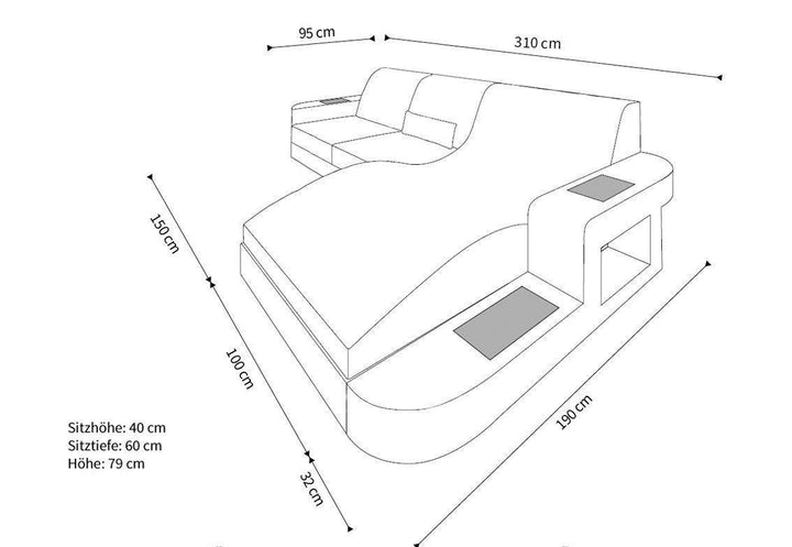 Abmessungen Rattansofa Wave L Form