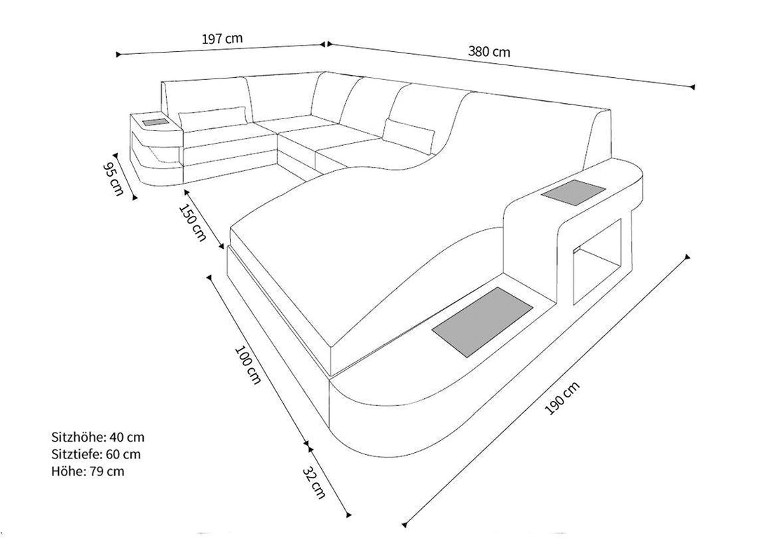 Abmessungen Poly Rattan Sofa Wave U Form