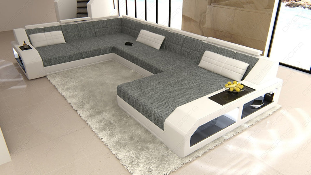 Design Stoff Wohnlandschaft Matera XXL in grau - Hugo5 Strukturstoff