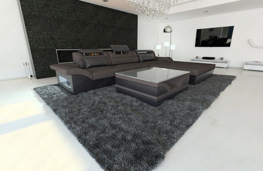 Stoff Couch Parma L Form in braun - Hugo8 Strukturstoff
