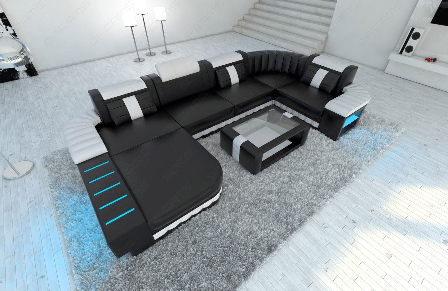 Leather Sectional Baronka With Led