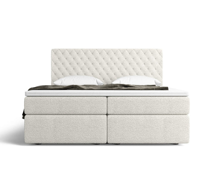 Boxspringbett Mejorada mit Bettkasten als Stauraum in BouclÃ¨ Weiss