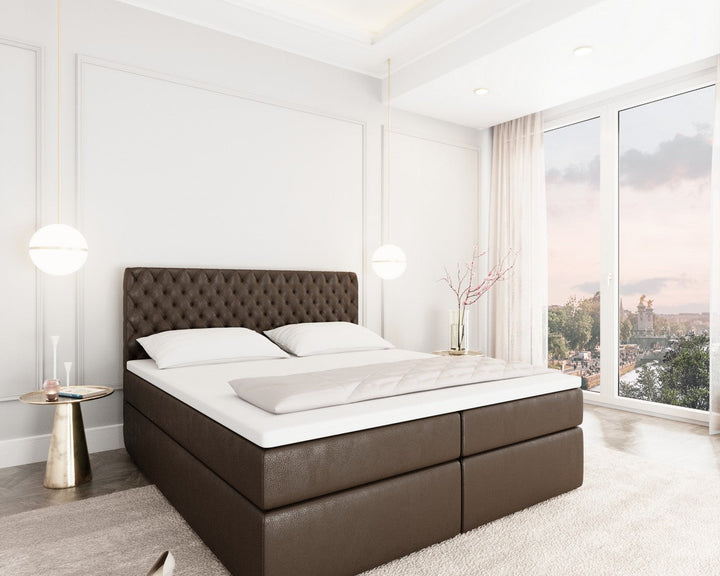 Boxspringbett Mejorada mit Bettkasten als Stauraum in Kunstleder Dunkelbraun