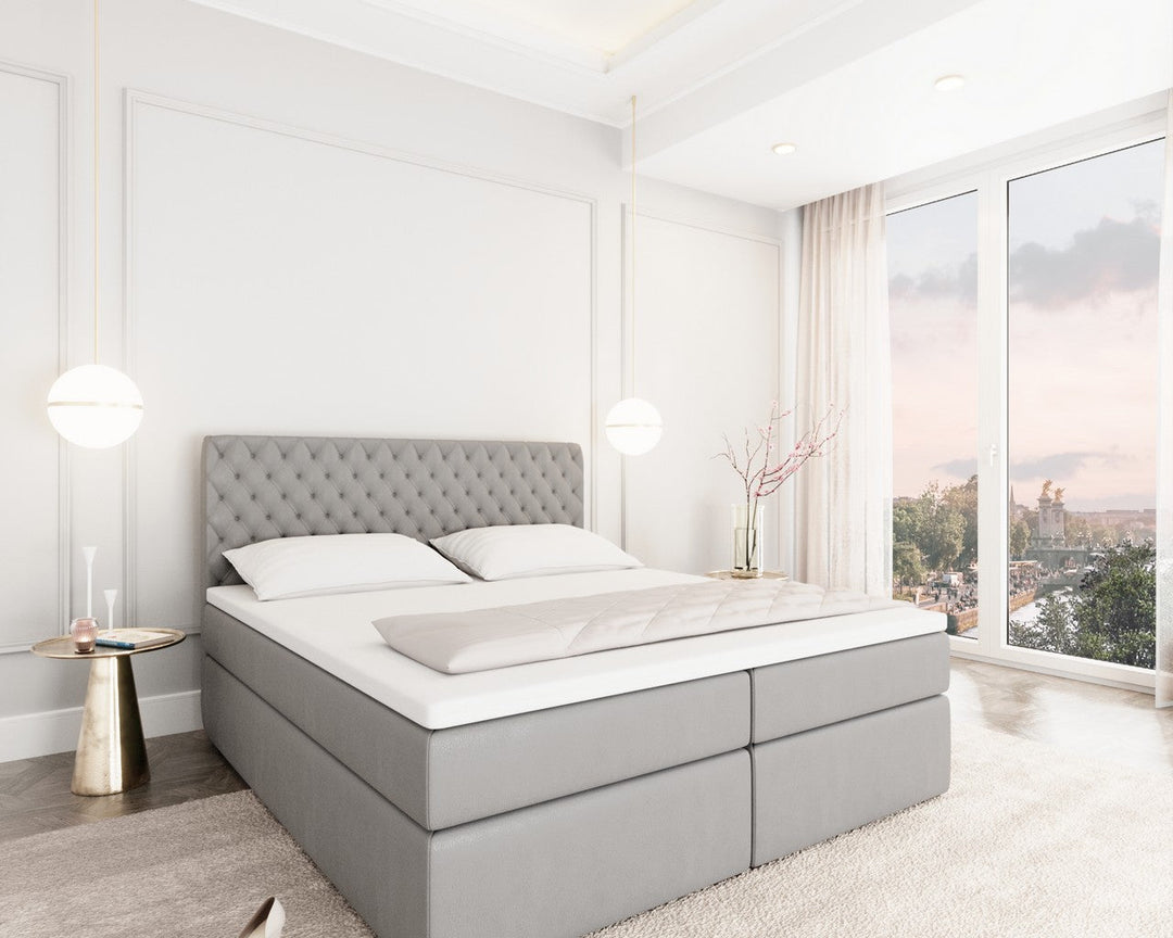 Boxspringbett Mejorada mit Bettkasten als Stauraum in Kunstleder Hellgrau