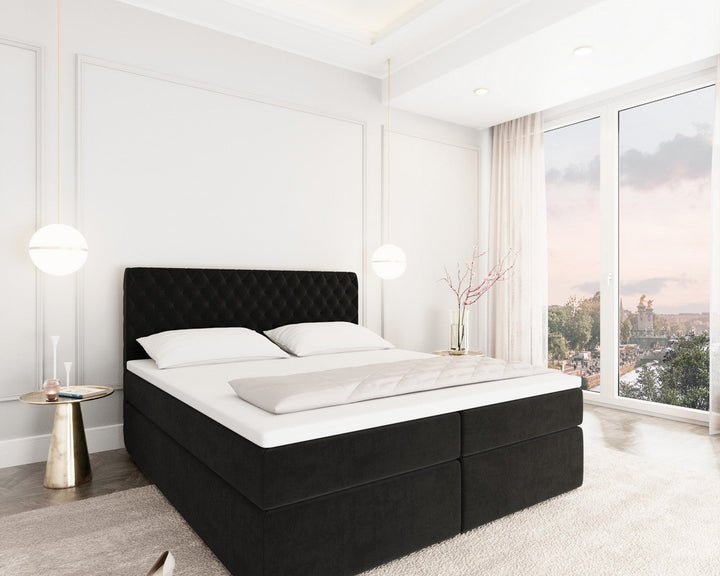 Boxspringbett Mejorada mit Bettkasten als Stauraum in Samt Schwarz