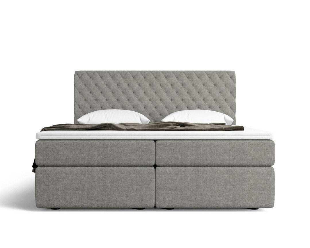 Boxspringbett Mejorada mit Bettkasten als Stauraum in Strukturstoff / Webstoff Dunkelgrau