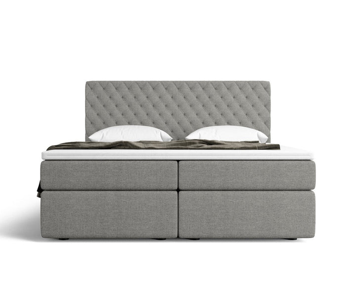 Boxspringbett Mejorada mit Bettkasten als Stauraum in Strukturstoff / Webstoff Dunkelgrau