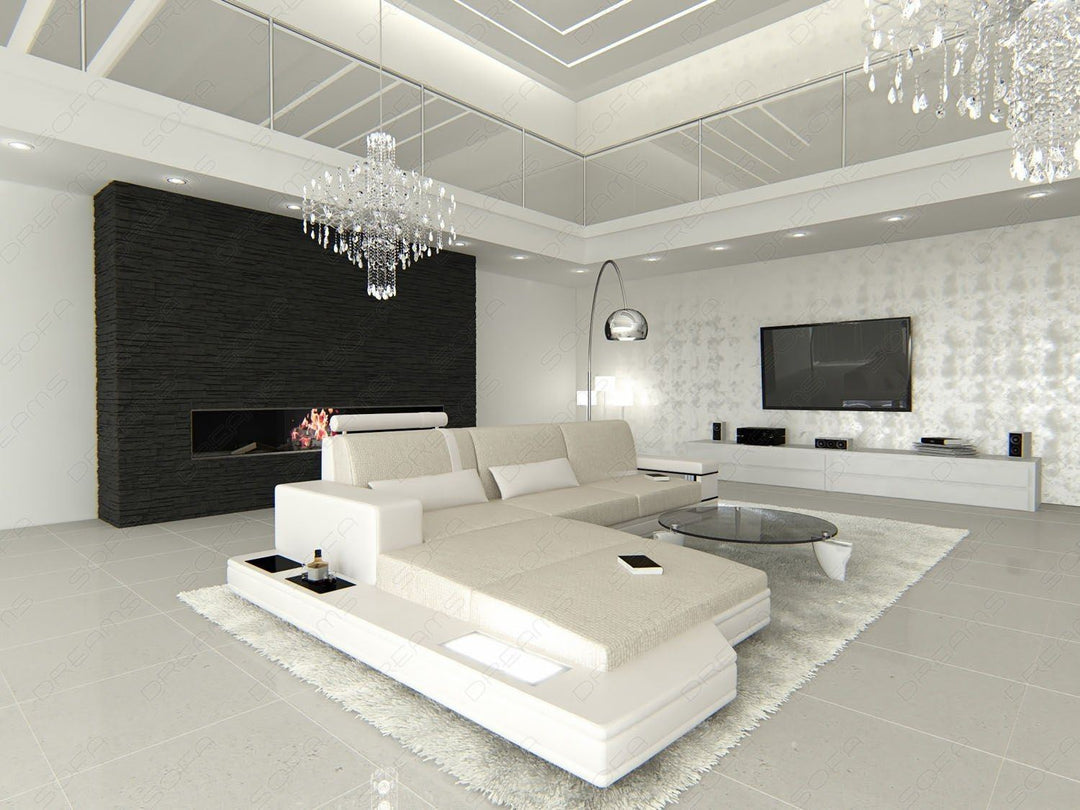 Modernes Ecksofa Messana L Form in elfenbein Hugo 1
