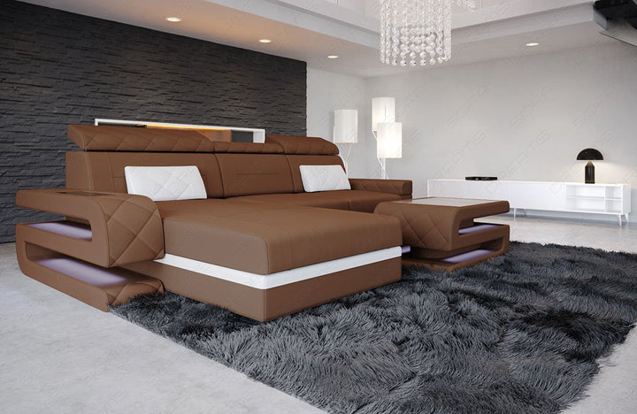 Stoffsofa Bologna modern in der L Form in Mineva5 - hellbraun - Akzentfarbe weiÃŸ