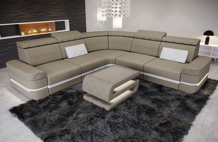 Mikrofaser Eckcouch Positano L Form in taupe - Mineva21 - Nebenfarbe weiÃŸ