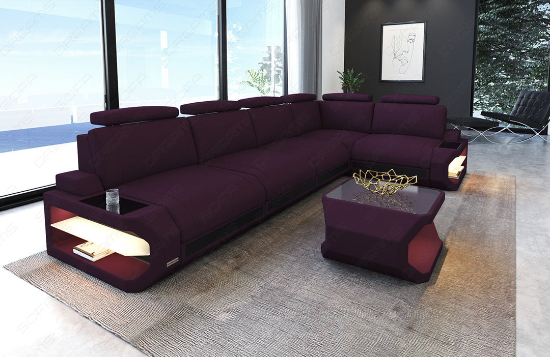 Luxus Ecksofa Siena L Form lang in lila - Mineva13 Mikrofaser Stoff