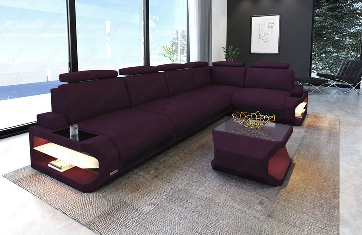 Luxus Ecksofa Siena L Form lang in lila - Mineva13 Mikrofaser Stoff