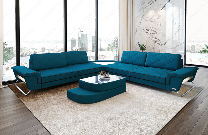 Ecksofa Sepino L Form in azublau - Mineva23 Mikrofaser Stoff
