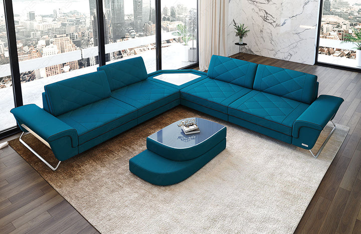 Design Polster Ecksofa Sepino L Form in azublau - Mineva23 Mikrofaser Stoff