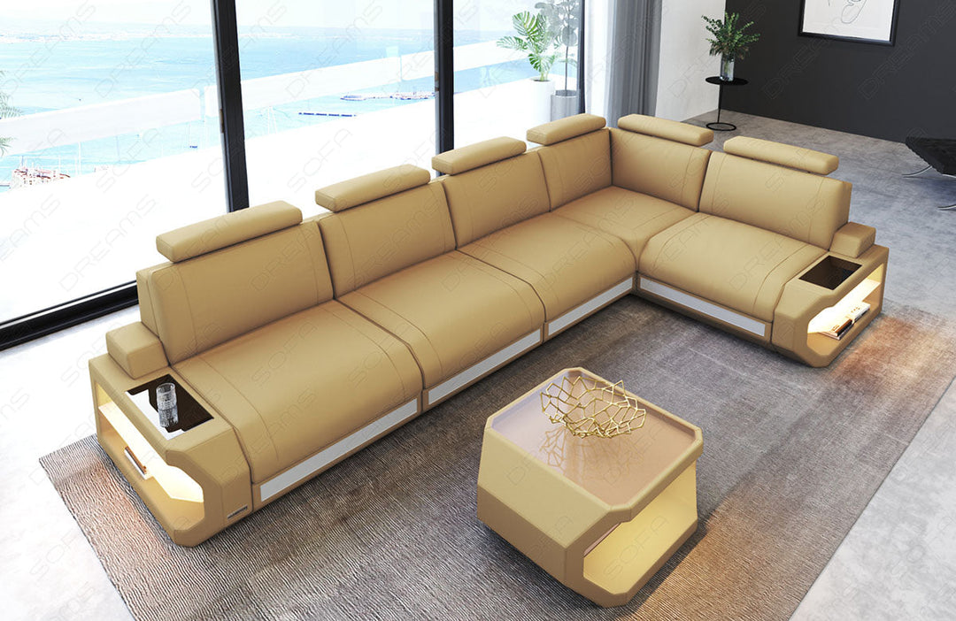 Luxus Ecksofa Siena L Form lang in beige - Mineva4 Mikrofaser Stoff