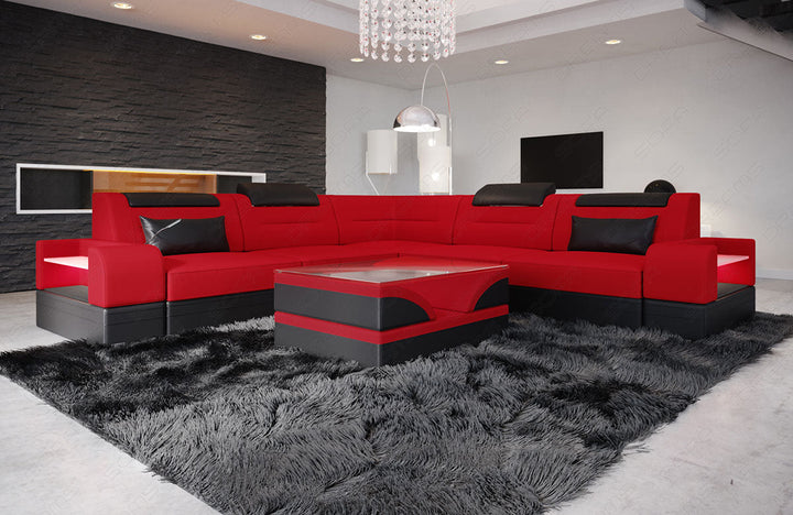 Polster Ecksofa Trivento L Form in rot - Mineva20 - Akzentfarbe schwarz
