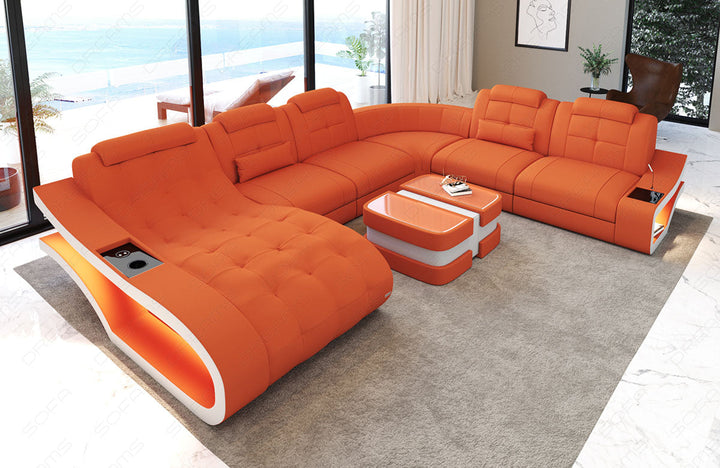 XXL Sofa Elegante Mini U Form Stoffsofa in orange - Mineva11