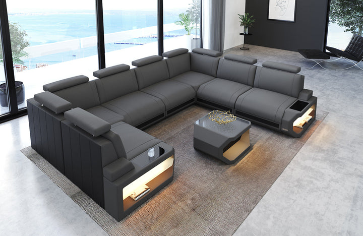 Design Polster Wohnlandschaft Siena U Form in grau - Mineva15 Mikrofaser Stoff