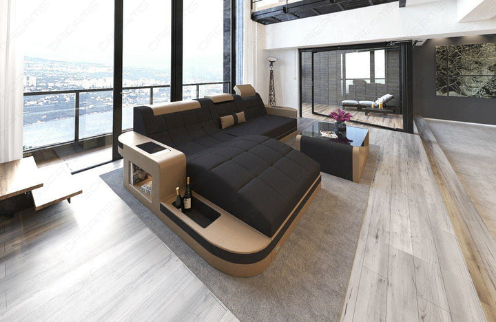 Design Polster Ecksofa Wave L Form in schwarz - Mineva14 Mikrofaser Stoff