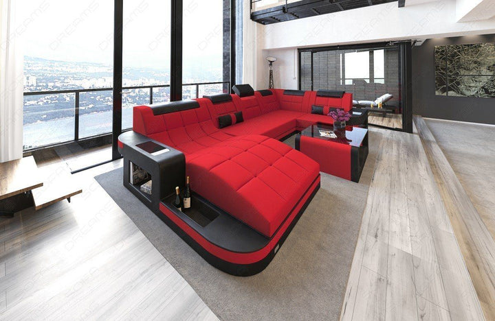 Stoff Wohnlandschaft Wave U Form in Mikrofaser rot - Mineva20