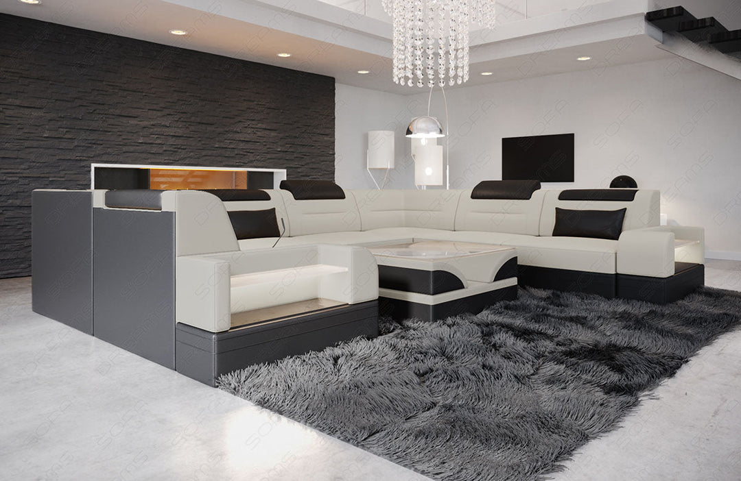 Stoffsofa Trivento U Form Mini in elfenbein - Mineva1 Mikrofaser Stoff