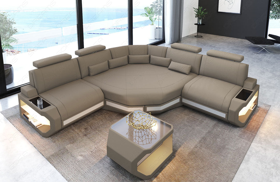Design Stoffsofa Asti L Mini mit Mikrofaser Stoffbezug in taupe - Mineva21