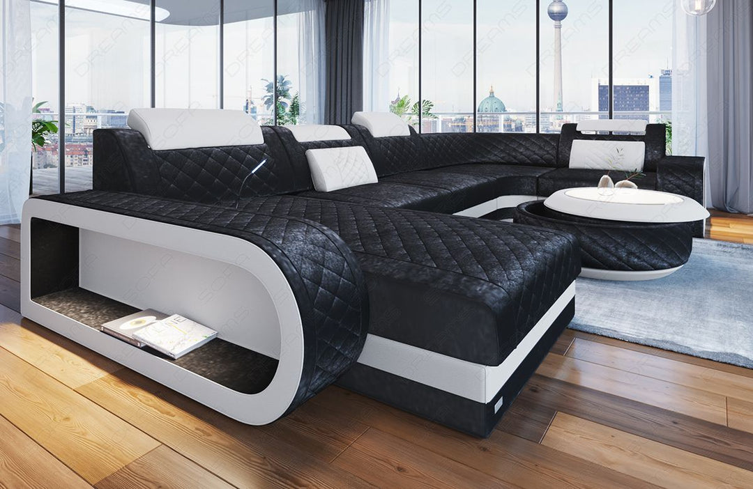 Sofa Berlin U Form in Stoff als Stoffsofa Mini in schwarz - SunVelvet1015 Samtstoff