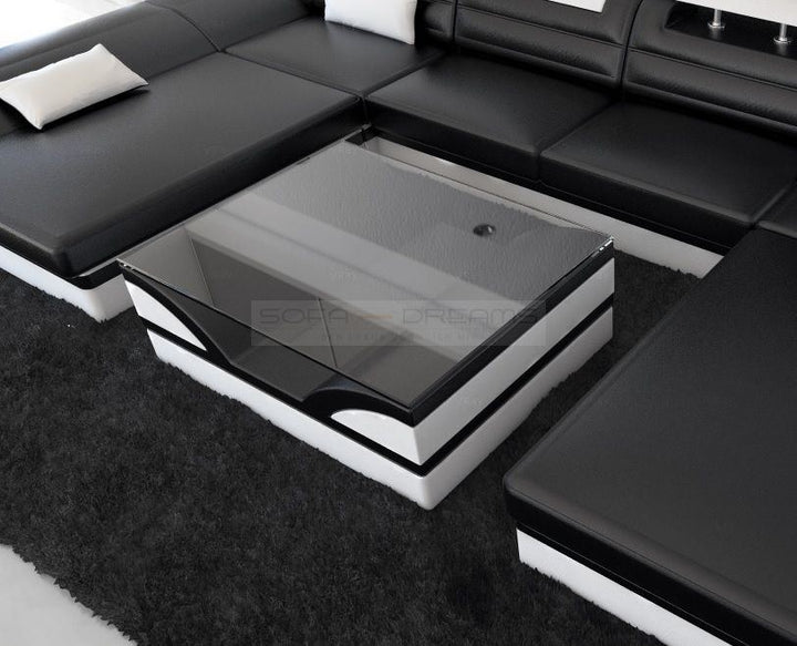 Couchtisch Monza mit Glasplatte in schwarz-weiss
