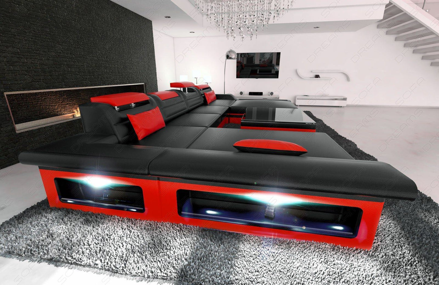Leather Sectional Megano With Ottoman And Led