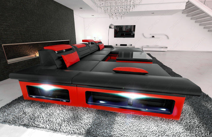 Designer Sofalandschaft Monza U Form in schwarz-rot