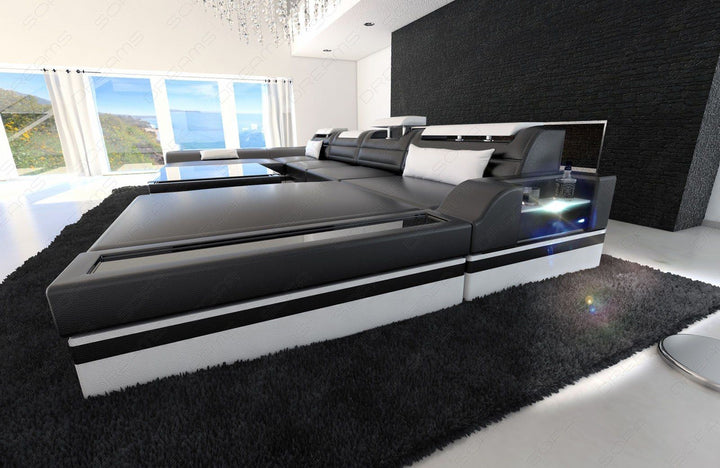Leder Wohnlandschaft Monza U Form schwarz-weiss