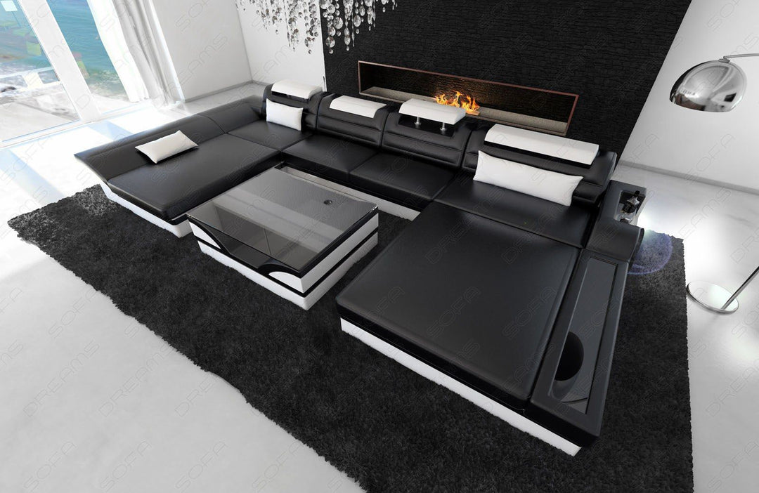 Designer Sofalandschaft Monza U Form in schwarz-weiss