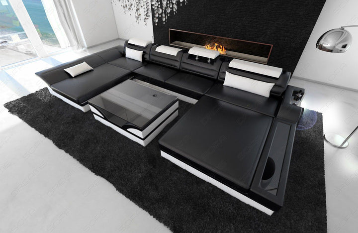 Designer Sofalandschaft Monza U Form in schwarz-weiss