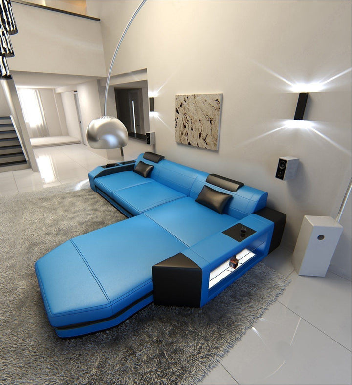 Modernes Ledersofa Prato in blau-schwarz