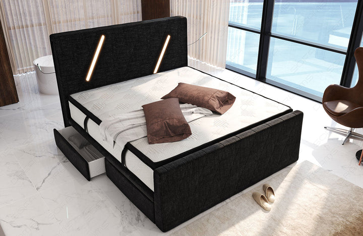 Polster Boxspringbett Toulon mit LED und Schubladen in dunkelgrau - Hugo13