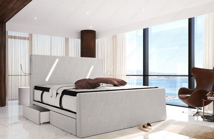 Polster Boxspringbett Toulon mit LED und Schubladen in macchiato - Hugo2