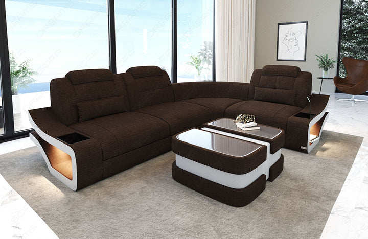 Polster Ecksofa Elena L Form in braun - Hugo8 - Nebenfarbe weiÃŸ