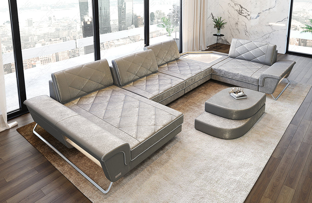 Design Polstersofa Ferrara U Form in beige - SunVelvet1021 Samtstoff