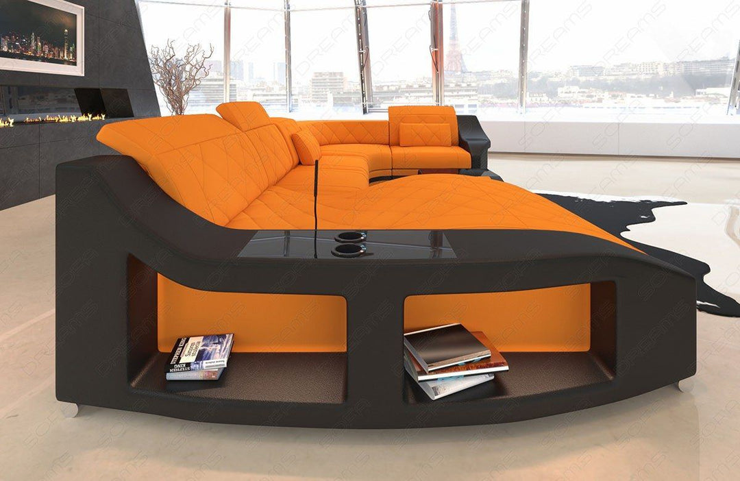 Polster Sofa Wohnlandschaft Swing U Form mit Becherhaltern in apricot - Mineva16