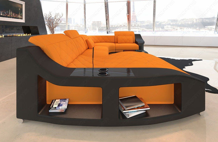Polster Sofa Wohnlandschaft Swing U Form mit Becherhaltern in apricot - Mineva16