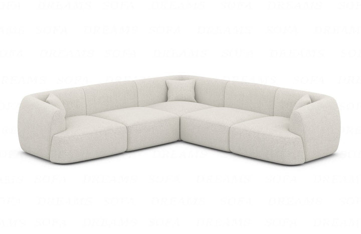 Polster Eck Couch Tabarca L Form mit Boucl??stoff Bezug in Wei??