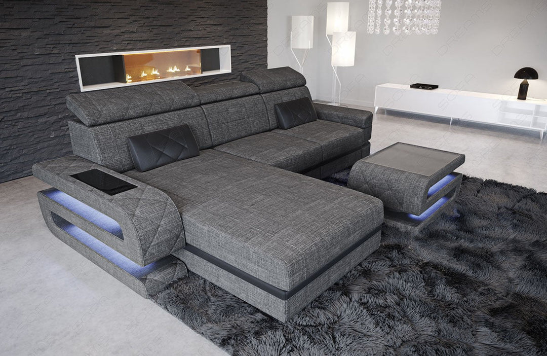 Stoffsofa Bologna L Form in grau - Hugo5 Strukturstoff