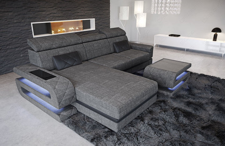 Stoffsofa Bologna L Form in grau - Hugo5 Strukturstoff