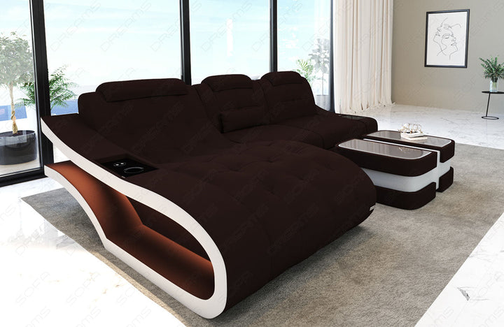 Mikrofaser Stoffsofa Elegante L Form mit LED Beleuchtung in mokka - Mineva18
