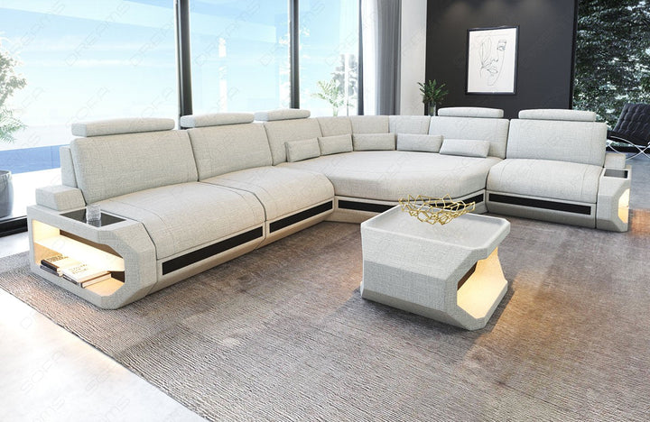 Stoffsofa Asti L Form in elfenbein - Hugo1 / optional sind Couchtisch und USB-AnschlÃ¼sse bestellbar