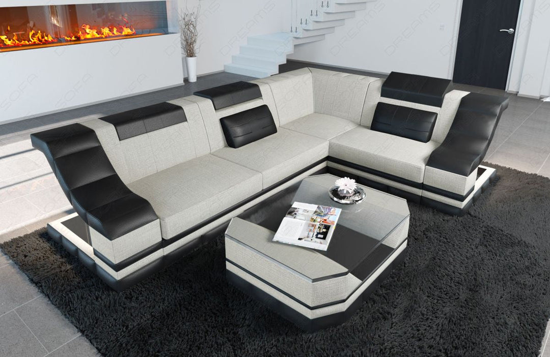 Modernes Stoff Ecksofa Bianchi L Form mit LED in elfenbein - Hugo1