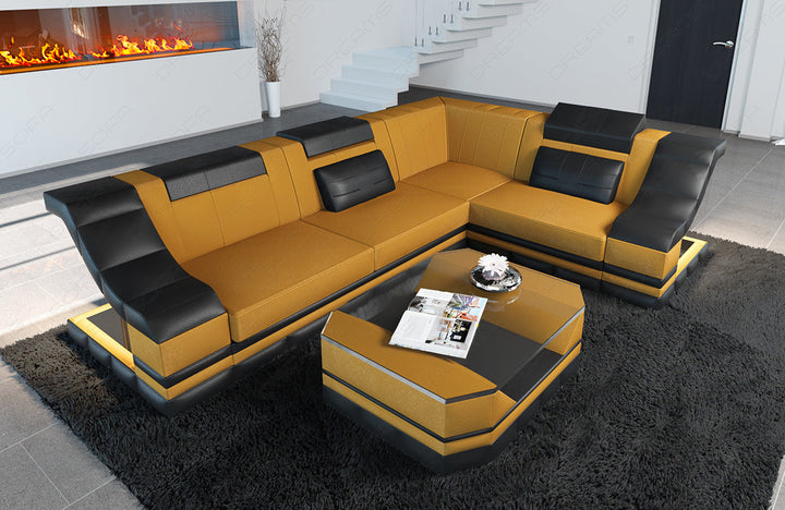 Polster Ecksofa Bianchi L Form mit Altara Stoffbezug in Ochre4A