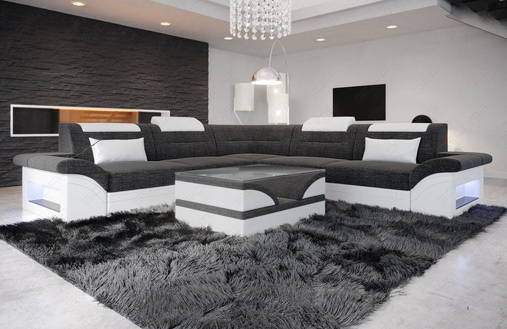Strukturstoff Sofa Brianza L Form in schwarz-grau - Hugo12 