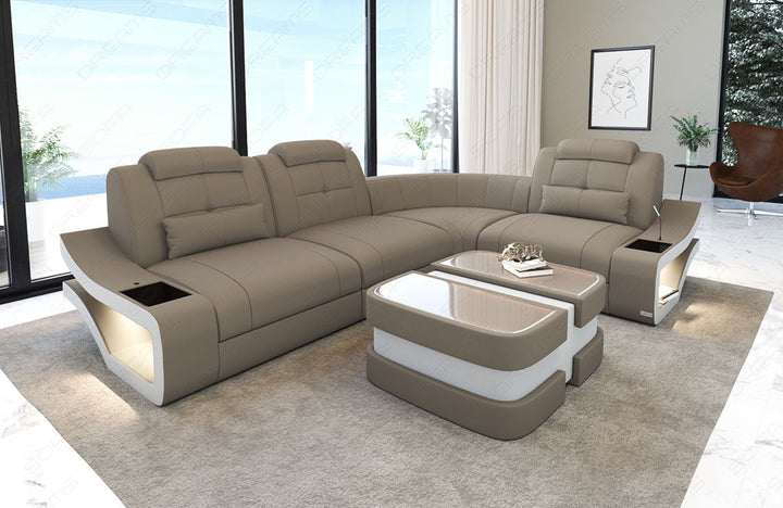 Polster Ecksofa Elena L Form in taupe - Mineva21 - Nebenfarbe weiÃŸ